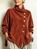 Women's Corduroy Shirt – Diagonal Button Front, Terracotta