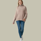 Women's Ribbed Turtleneck Sweater – Relaxed Boxy Fit in Beige