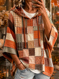 Women's Oversized Hoodie – Small Check Patchwork Print in Rust/Cream/Brown