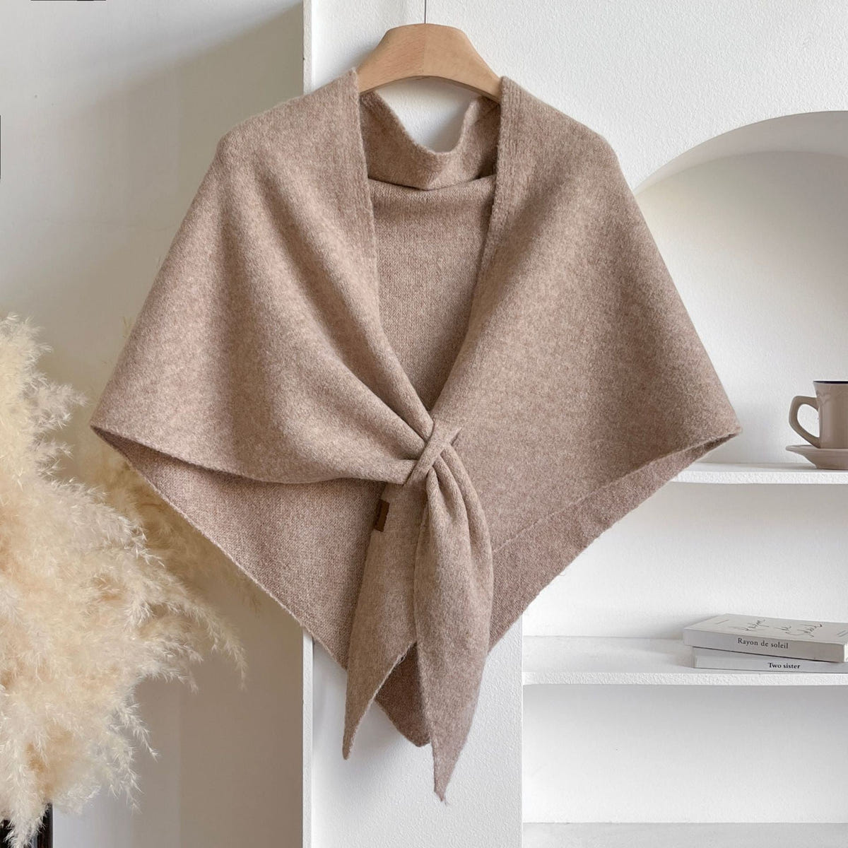 Women's Tie Front Shawl Wrap – Light Camel