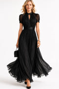 Women's Black Maxi Evening Dress – Keyhole Neckline in Black