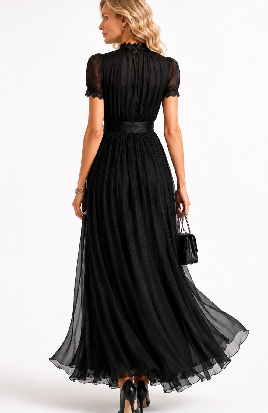 Women's Black Maxi Evening Dress – Keyhole Neckline in Black, alternative view