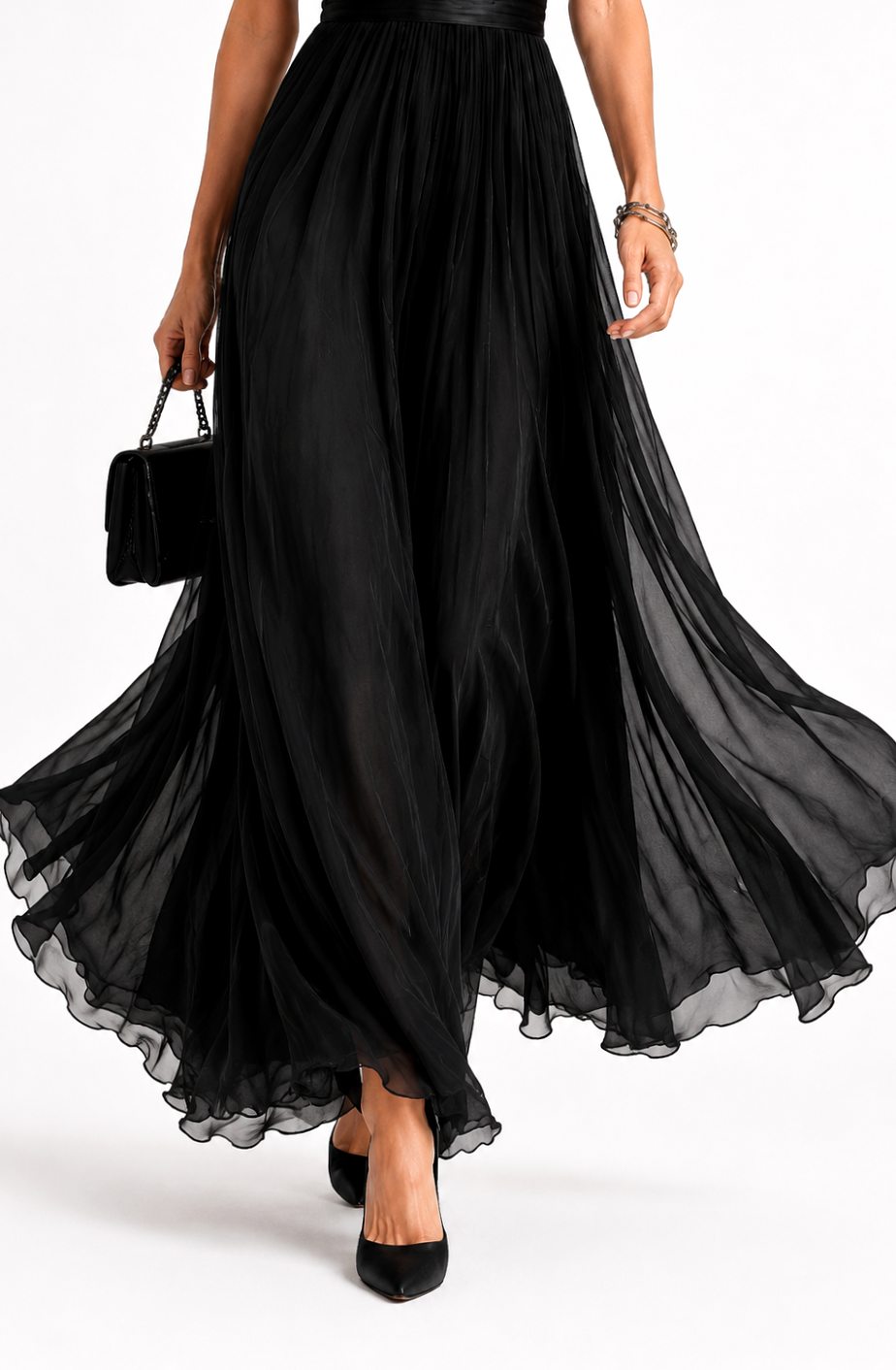 Women's Black Maxi Evening Dress – Keyhole Neckline in Black, alternative view