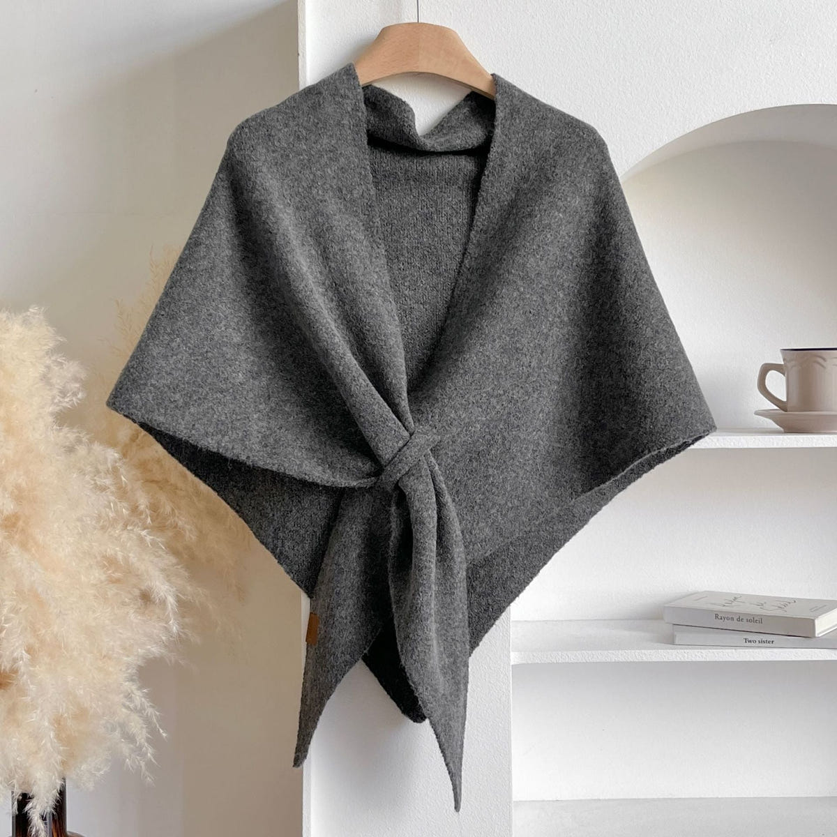 Women's Tie Front Shawl Wrap – Dark Gray
