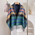 Women's Tassel Poncho Cape – Multicolor Tartan