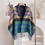 Women's Tassel Poncho Cape – Multicolor Tartan