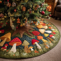 Quilted Christmas Tree Skirt – Mushroom Meadow Print, Deep Teal in Green