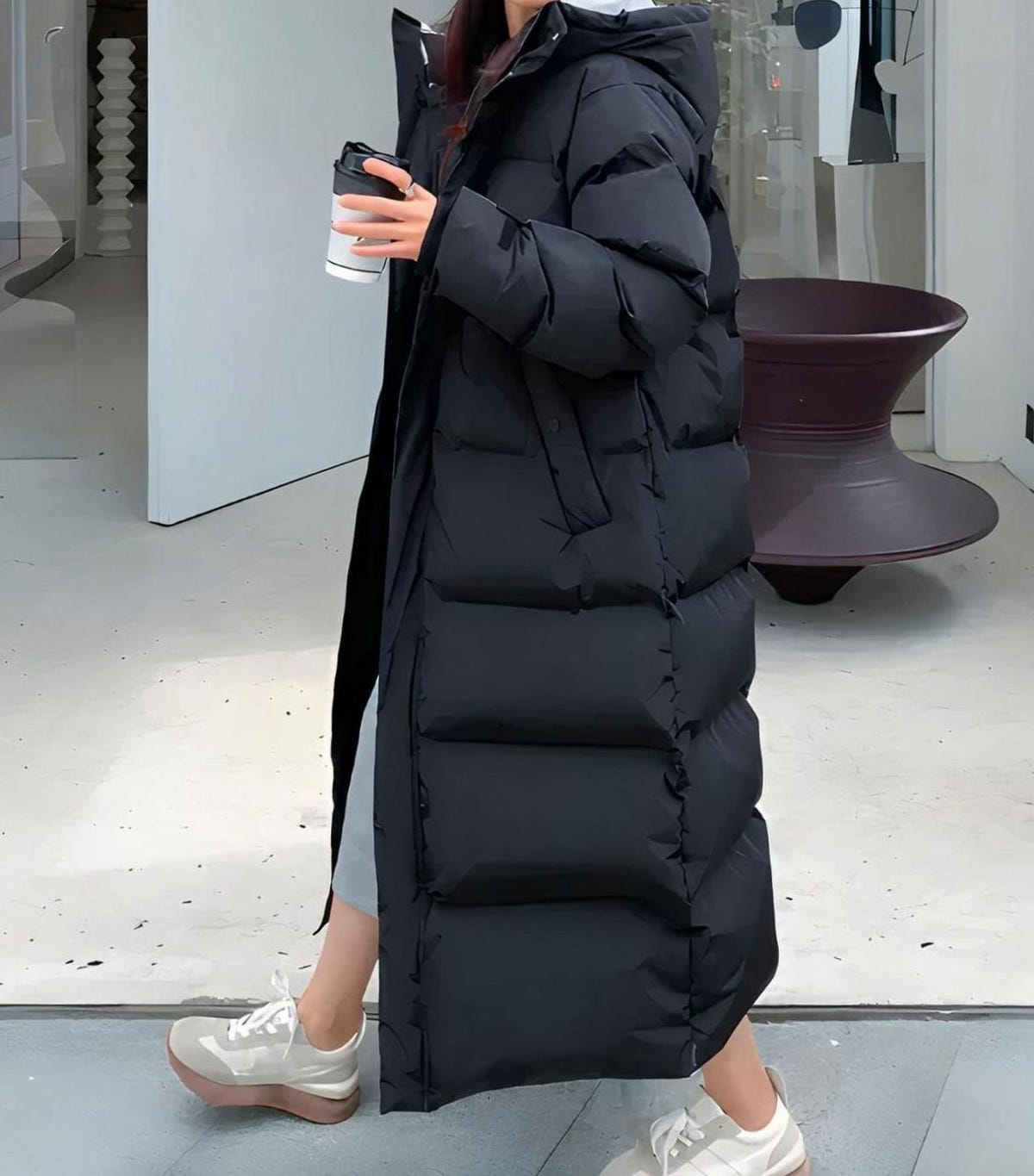 Women's Hooded Puffer Jacket – Quilted Panels in Black