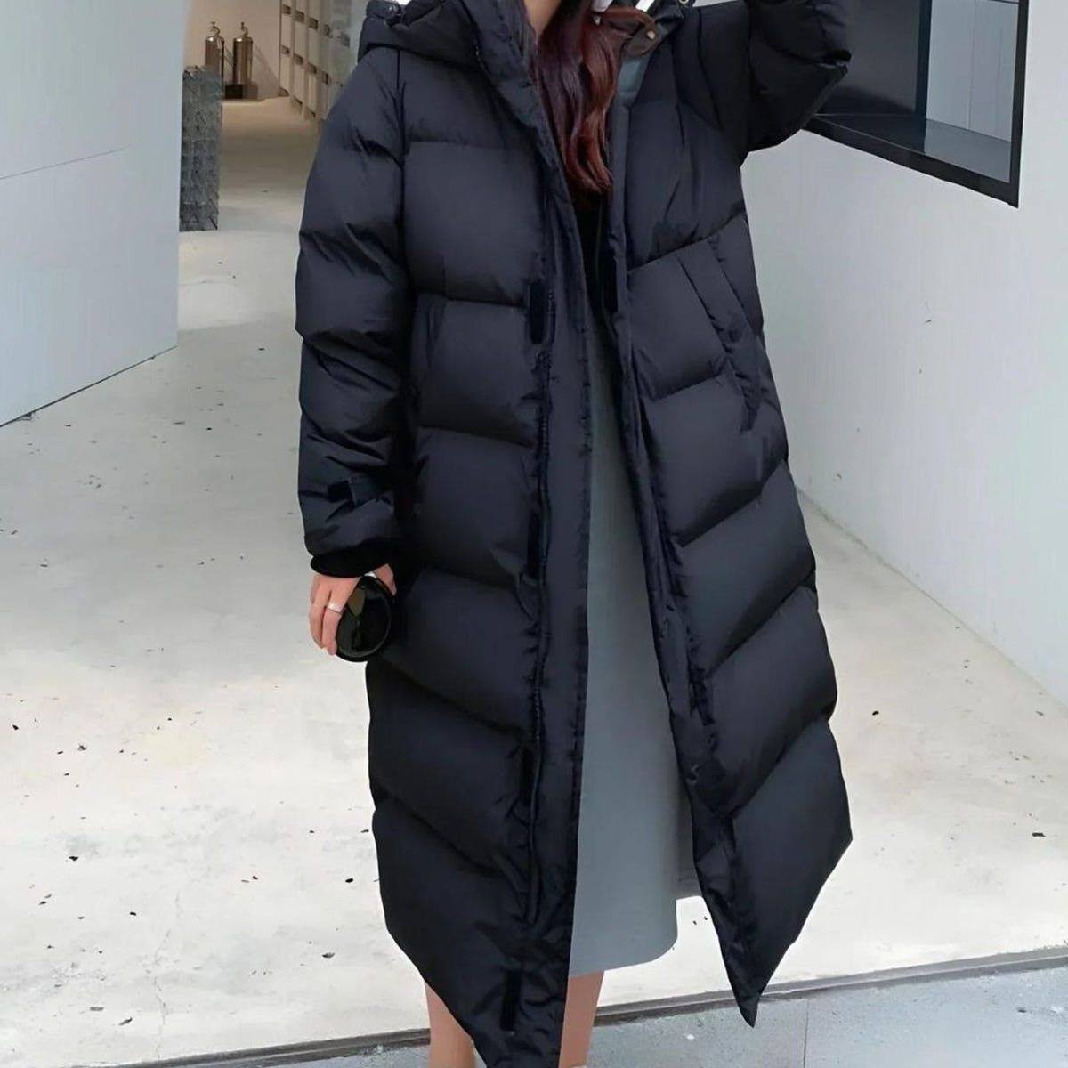 Women's Hooded Puffer Jacket – Quilted Panels, alternative view
