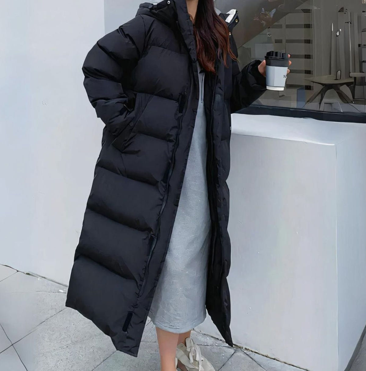 Women's Hooded Puffer Jacket – Quilted Panels, alternative view