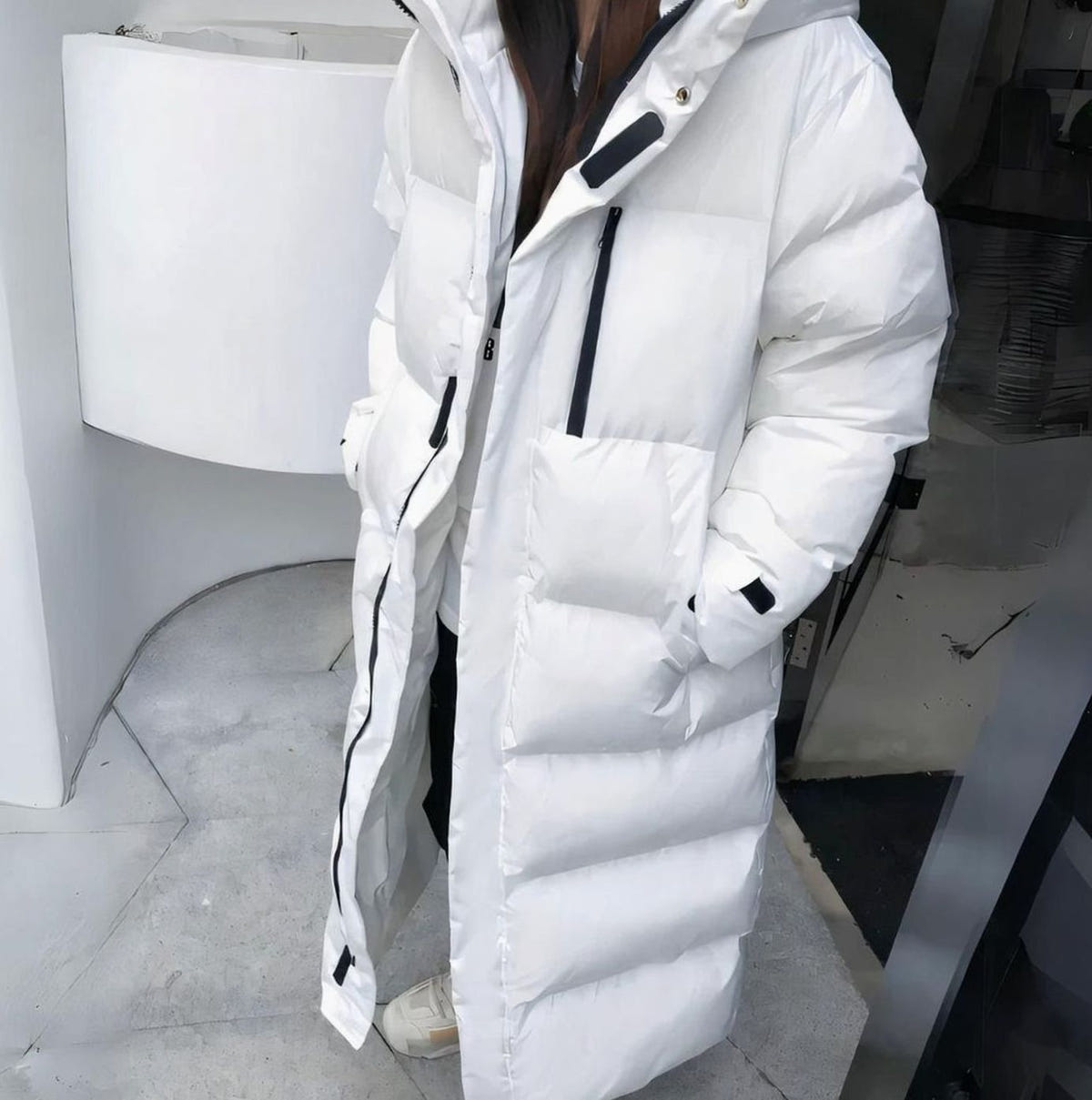 Women's Hooded Puffer Jacket – Quilted Panels, alternative view