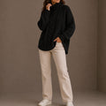 Women's Cable-Knit Turtleneck Sweater – Dropped Shoulders in Black