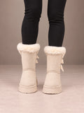 Women's Bow Detail Winter Boots – Fleece-Lined Platform Sole in Cream, front view