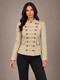 Women's Military Style Jacket – Braided Button Fitted Beige in Beige, front view