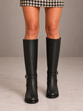 Women's Black Riding Boots – Flat Knee-High Equestrian Style in Black, front view