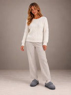 Women's Fleece-Lined Clogs – Buckle Strap Faux Suede Platform in Gray, on model view