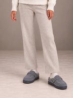 Women's Fleece-Lined Clogs – Buckle Strap Faux Suede Platform in Gray, front view