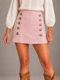 Women's Textured Button Mini Skirt – Pink Military Style in Pink, front view