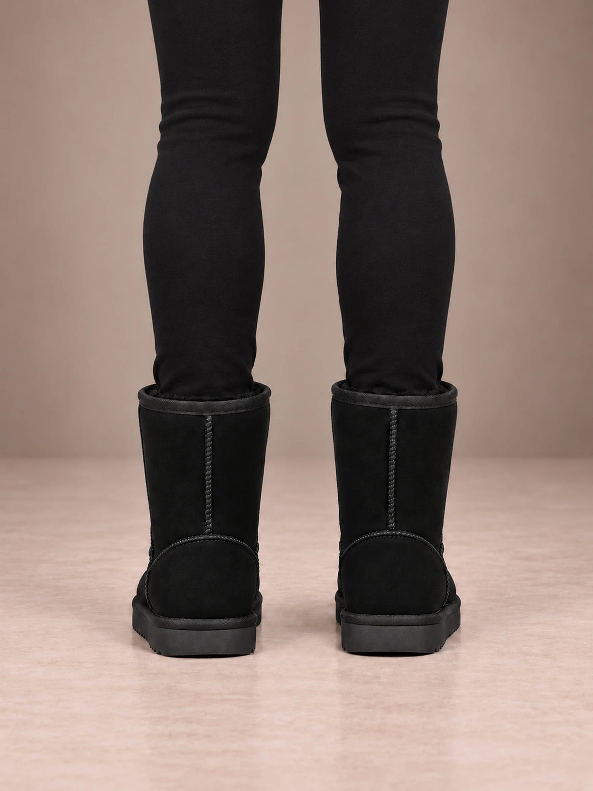 Women's Classic Fleece-Lined Ankle Boots – Faux Suede Short Boots in Black, back view