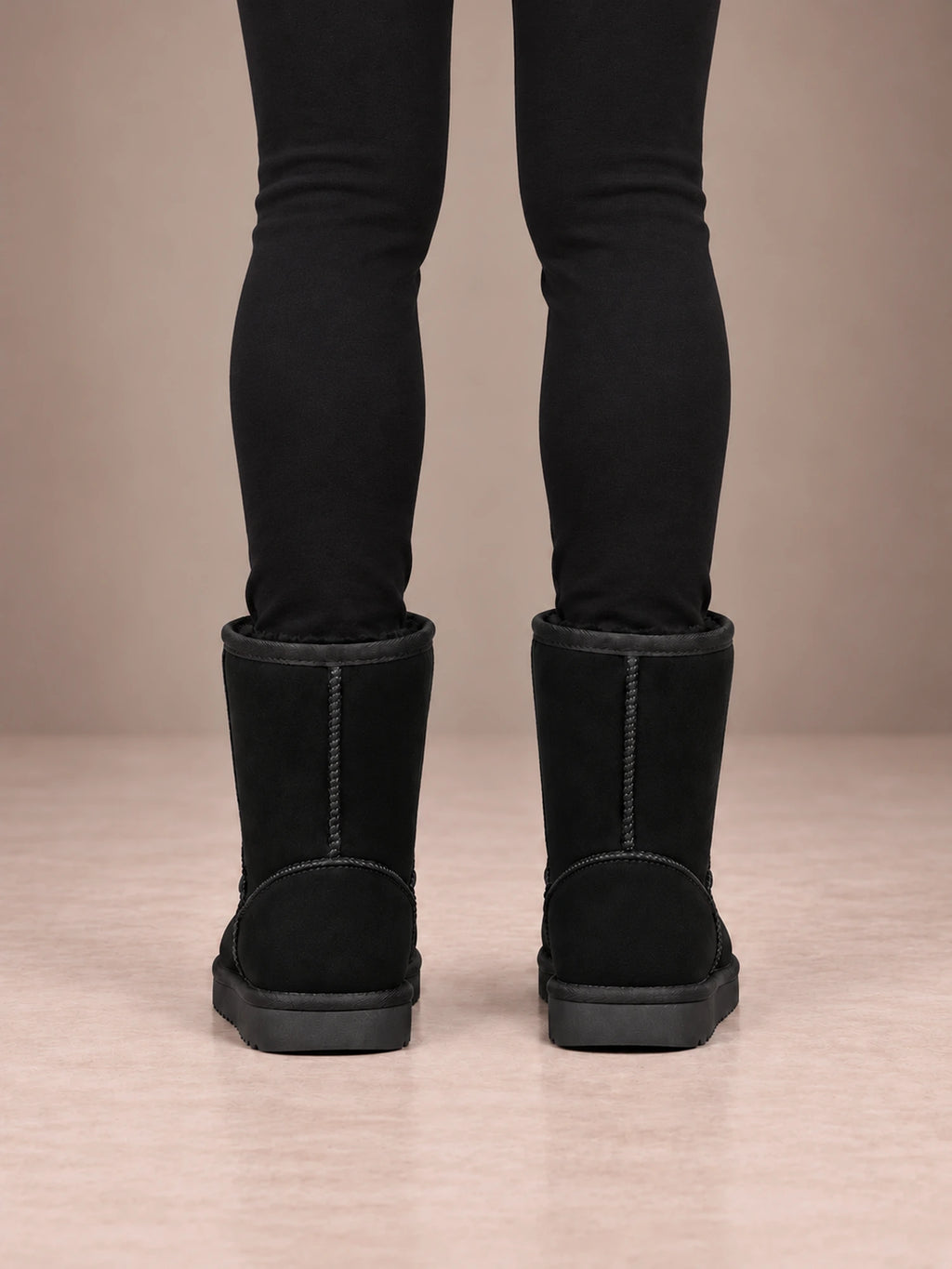 Women's Classic Fleece-Lined Ankle Boots – Faux Suede Short Boots in Black, back view