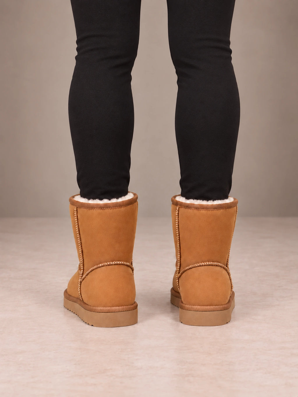 Women's Classic Fleece-Lined Ankle Boots – Faux Suede Short Boots in Chestnut, back view