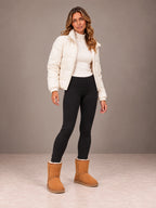 Women's Classic Fleece-Lined Ankle Boots – Faux Suede Short Boots in Chestnut, on model view