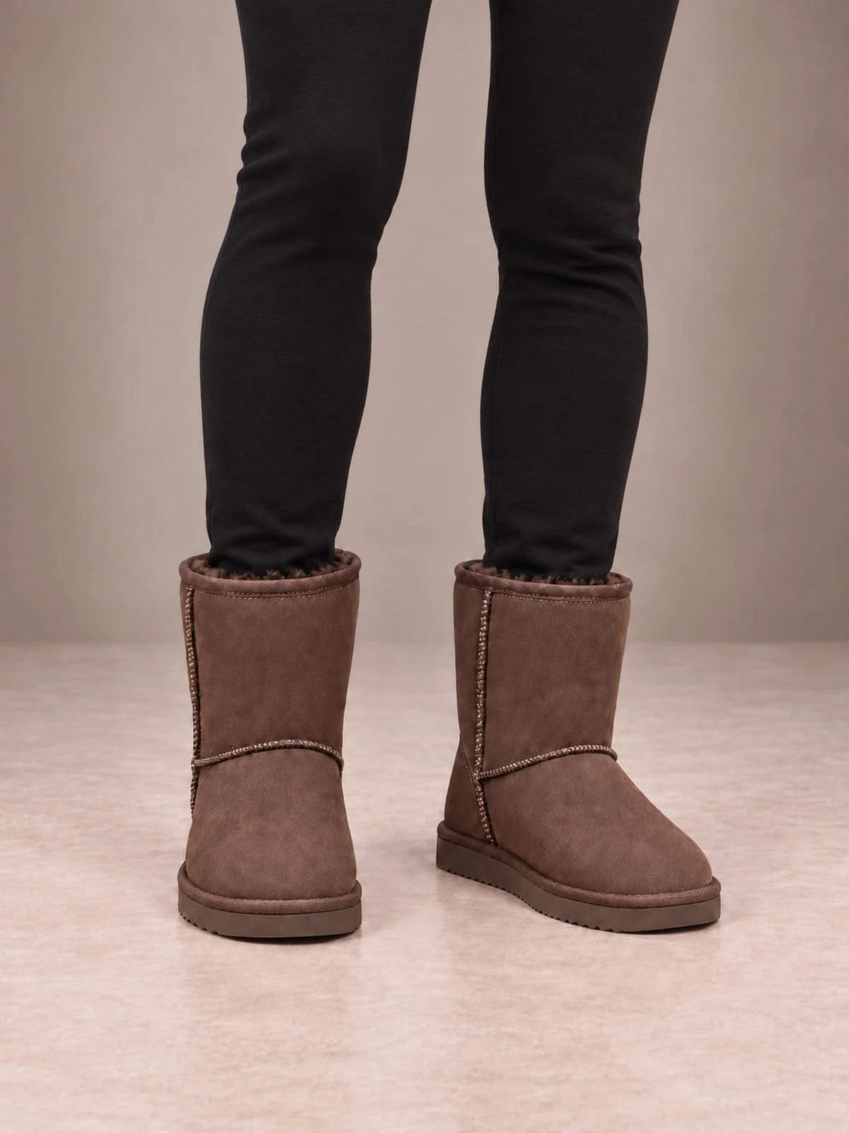 Women's Classic Fleece-Lined Ankle Boots – Faux Suede Short Boots in Chocolate, front view