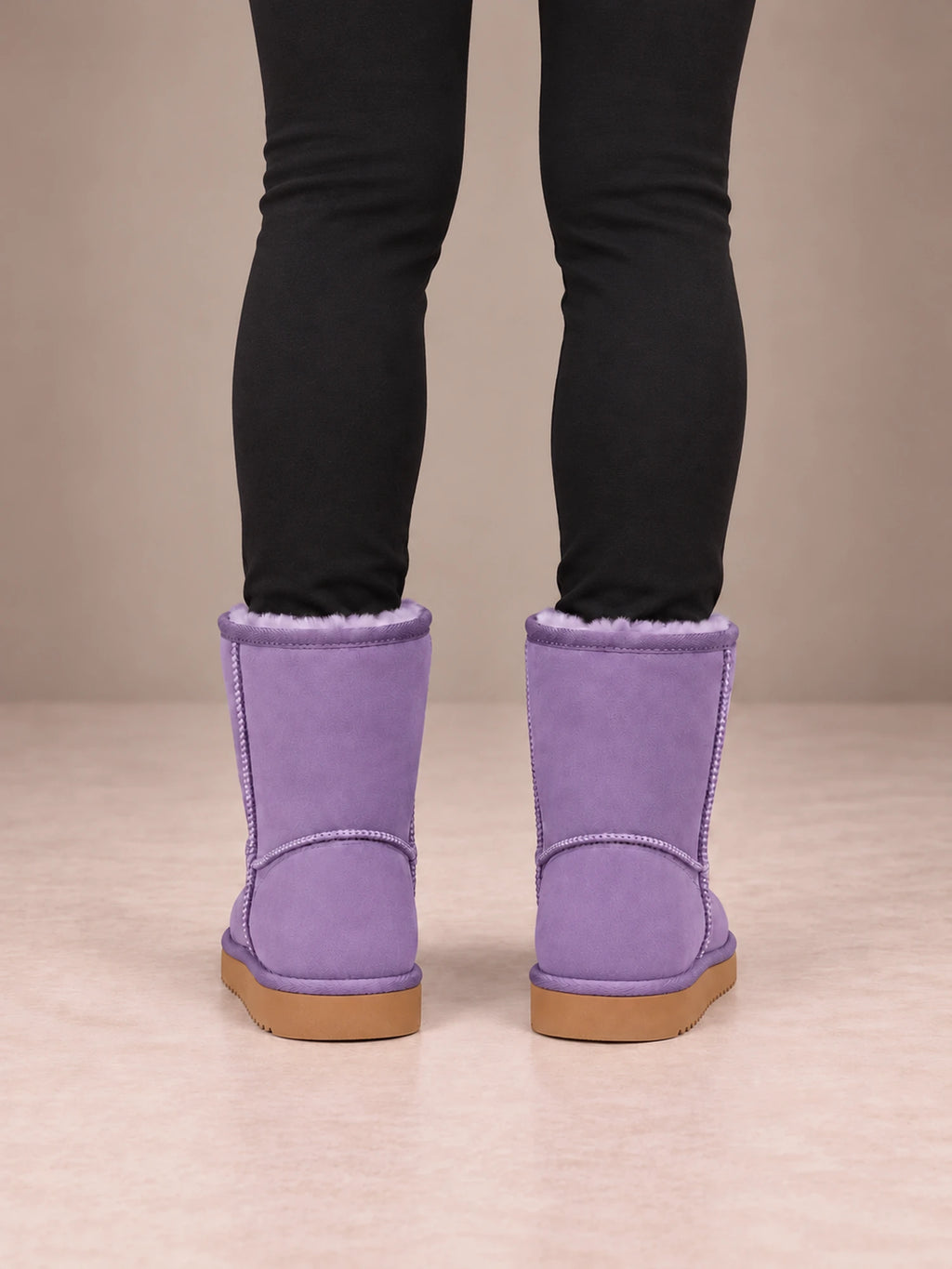Women's Classic Fleece-Lined Ankle Boots – Faux Suede Short Boots in Lilac, back view