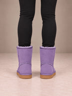 Women's Classic Fleece-Lined Ankle Boots – Faux Suede Short Boots in Lilac, back view