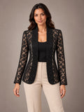 Women's Lace Blazer – Shawl Collar Fitted Open Front Jacket in Black, front view
