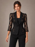 Women's Lace Peplum Jacket – Single Button Notch Lapel in Black, front view