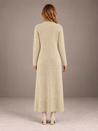 Women's Keyhole Knit Maxi Dress – Long Sleeve Fitted Sweater Dress in Beige, back view