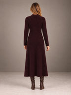 Women's Keyhole Knit Maxi Dress – Long Sleeve Fitted Sweater Dress in Plum, back view
