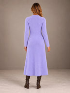 Women's Keyhole Knit Maxi Dress – Long Sleeve Fitted Sweater Dress in Lavender, back view