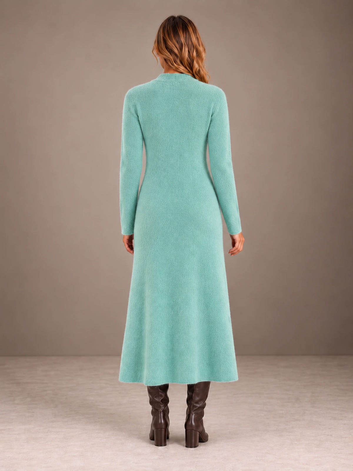 Women's Keyhole Knit Maxi Dress – Long Sleeve Fitted Sweater Dress in Mint, back view