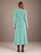 Women's Keyhole Knit Maxi Dress – Long Sleeve Fitted Sweater Dress in Mint, back view