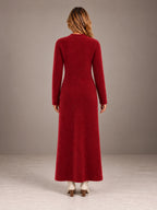 Women's Keyhole Knit Maxi Dress – Long Sleeve Fitted Sweater Dress in Burgundy, back view