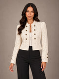 Women's Lace Military Jacket – Cropped Gold Button Ivory in Ivory, front view