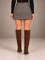 Women's Slouchy Stiletto Boots – Knee-High Faux Suede Heeled in Brown, back view