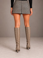 Women's Croc-Embossed Knee-High Boots – Pointed Toe Kitten Heel in Taupe Croc, back view